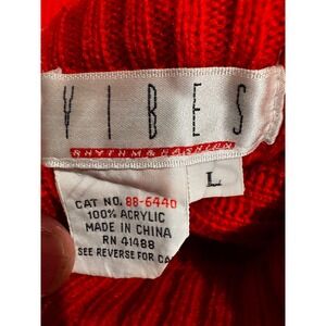 VIBES Geometric Colorblock Ribbed Knit Sweater‎ Red Multicolored Womens L